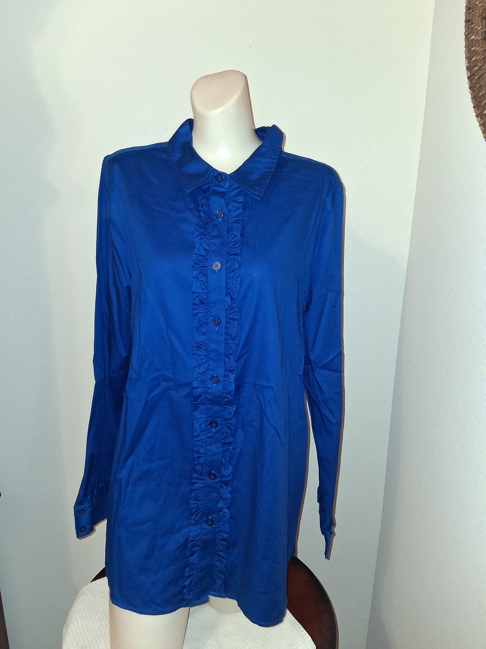 Liz Claiborne Royal Blue Ruffled Button-Down Blouse